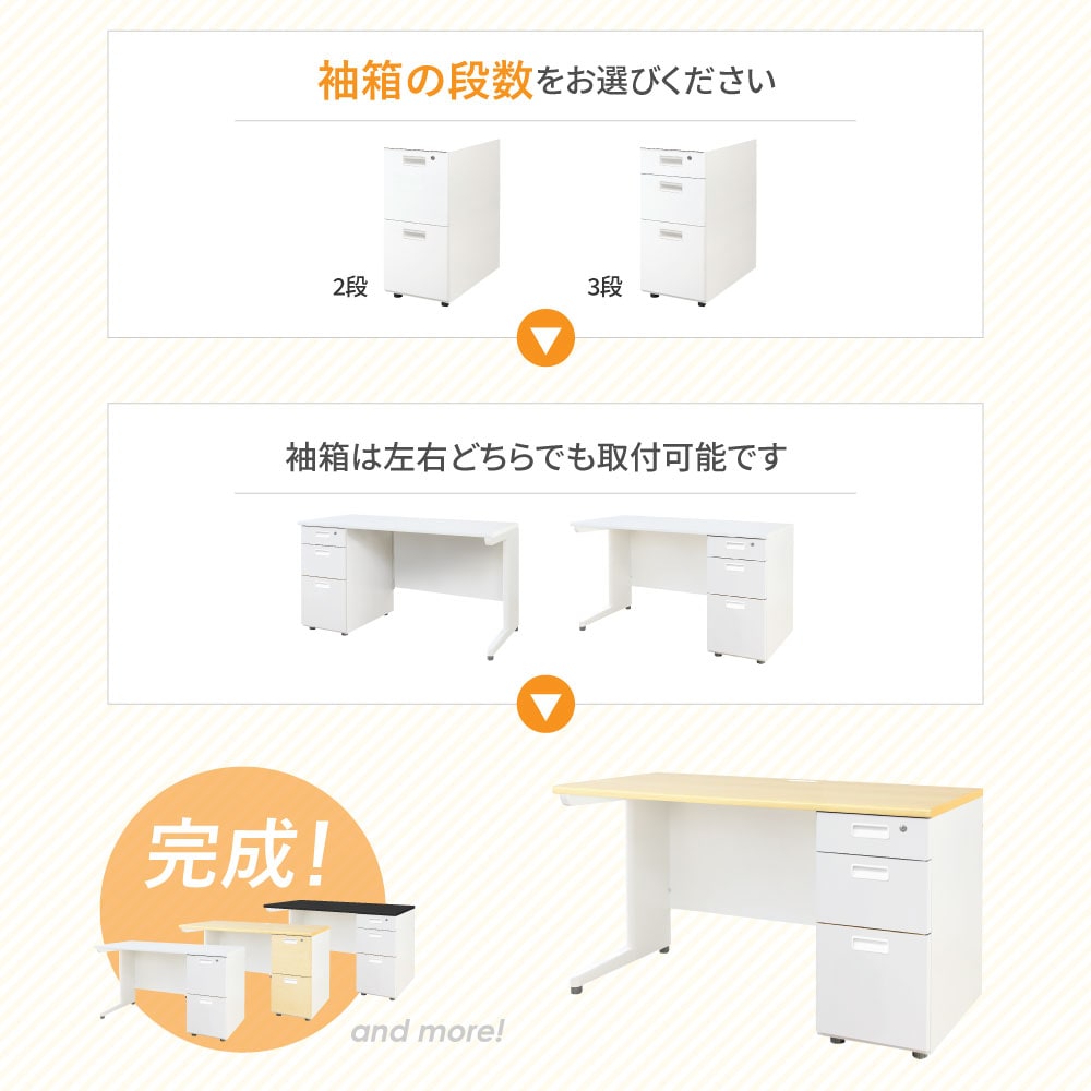 オフィスデスク 片袖机 本体ホワイト 袖箱 木目 LKD-106-C（商品番号 
