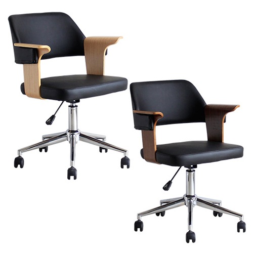 オフィスチェア イス 椅子 パソコンチェア デスクチェア レトロ おしゃれ 肘付き キャスター付き 北欧 カフェ ヴィンテージ レザー 革張り 木製 曲げ木 EIR オフィス家具 通販