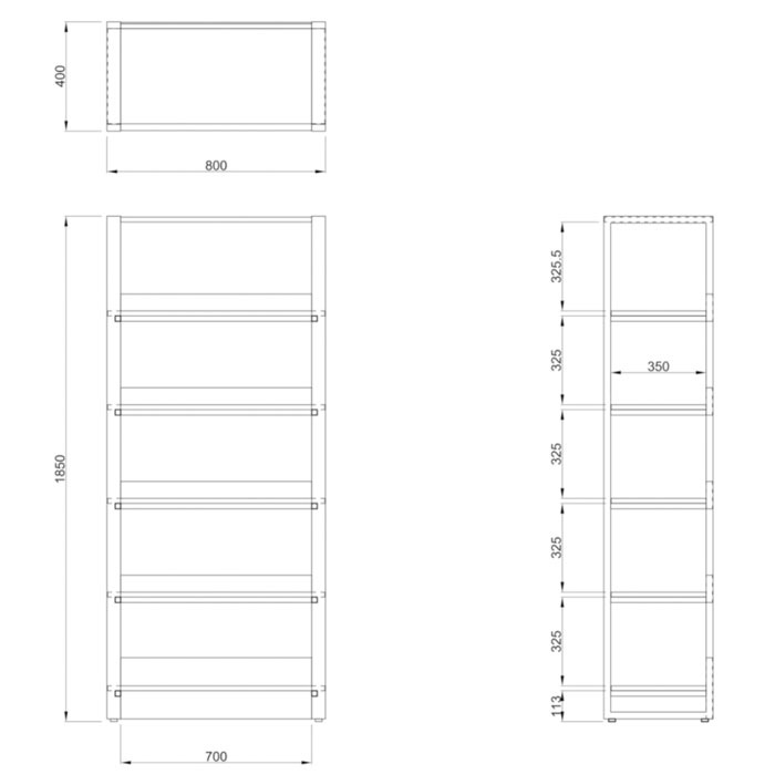 シェルフ 5段 書庫 本棚 幅800×奥行400×高さ1850mm RFFSH-805（商品