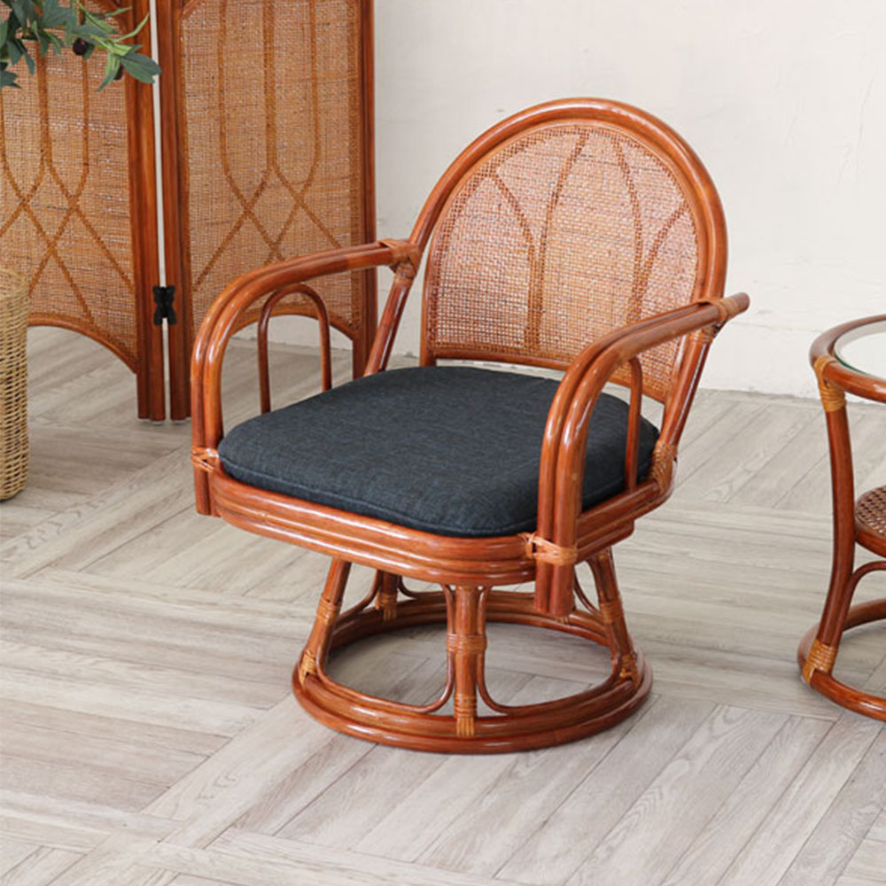 回転チェア ラタン 肘付き 座面高32cm ダイニングチェア C611HR5（商品