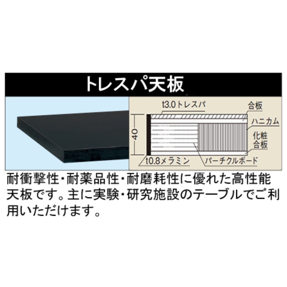 サイド実験台 サカエ オープンタイプ 引出し付 トレスパ天板 STA-18K
