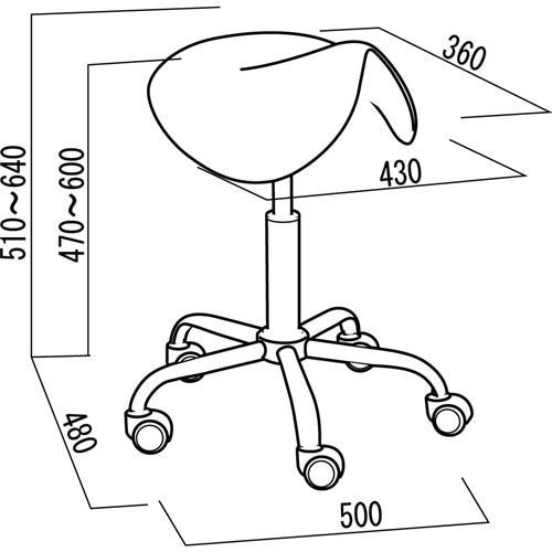 サドルチェア 幅500×奥行480mm キャスター付きスツール ワークチェア