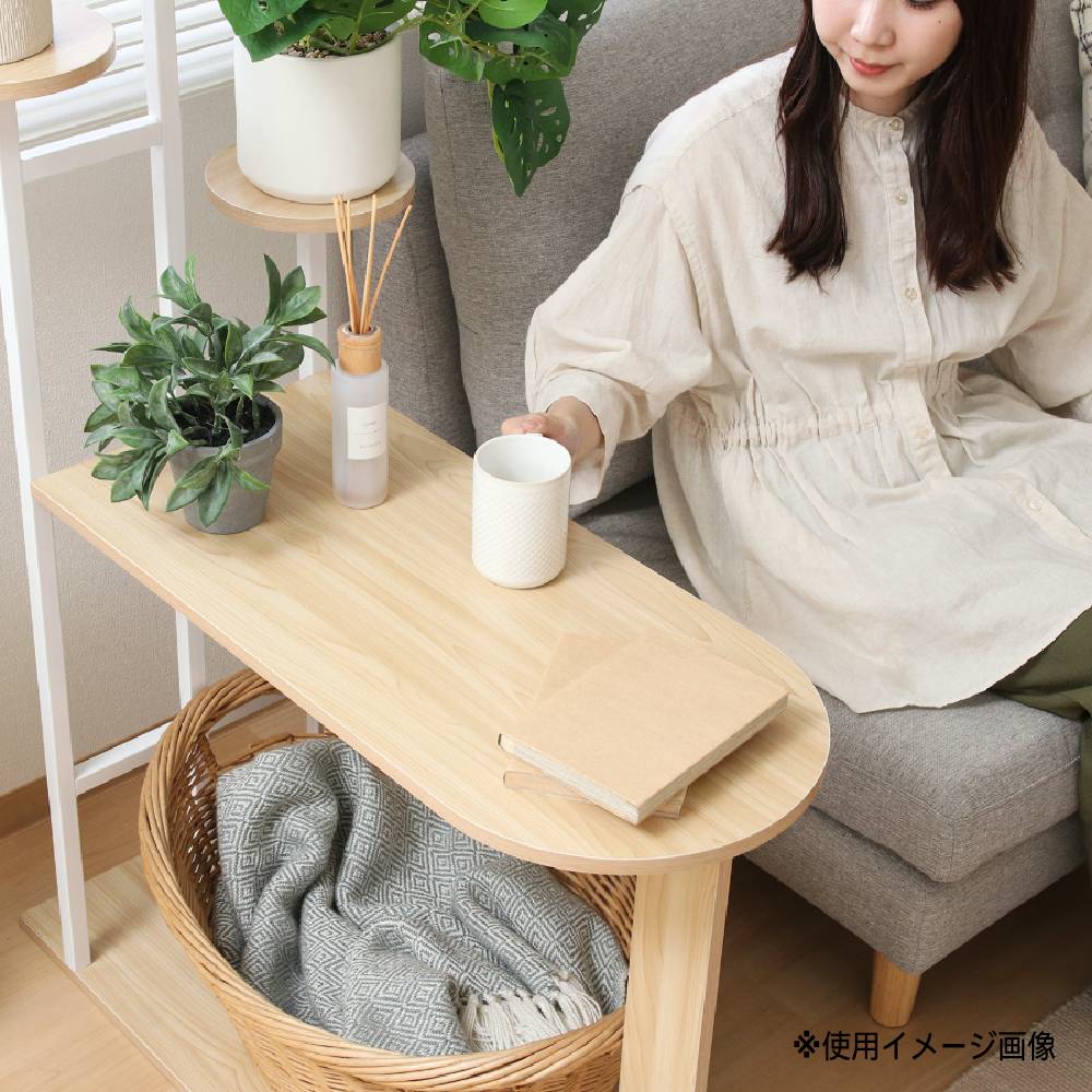 ディスプレイサイドテーブル 幅840×高さ1200mm ホワイト スチール×木目