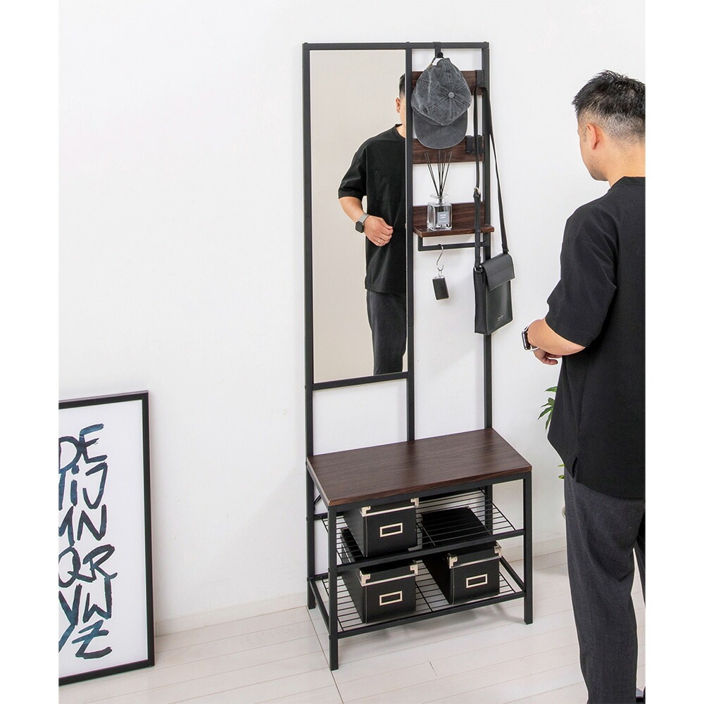 最終価格　希少　木製ハンガーラック　ミラー、キャスター付　最高級胴引　162cm ミラーハンガー 幅41cm ハンガーラック キャスター付 日本製 （ ミラー