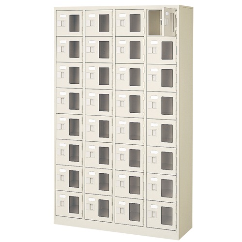 BST4-8WMXK(N) 軒先渡し商品 窓付32人用シューズボックス/スチールロッカー カギ付き/中棚なし/窓つき 名札差し付/日本製/完成品/セミホワイト色 送料無料 業務用 BI窓付き・鍵付・中棚付 5列4段 20人用 外寸：W1280×D350