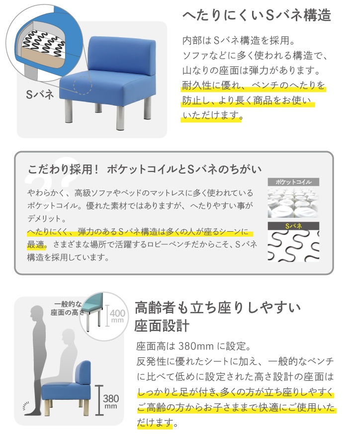 ロビーチェア 3人掛け 背付き バイカラー 幅1800mm LBS-180B（商品番号