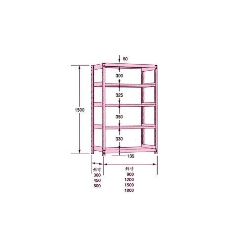 スチールラック 幅1500×奥行600×高さ1500mm 5段 耐荷重150kg/段