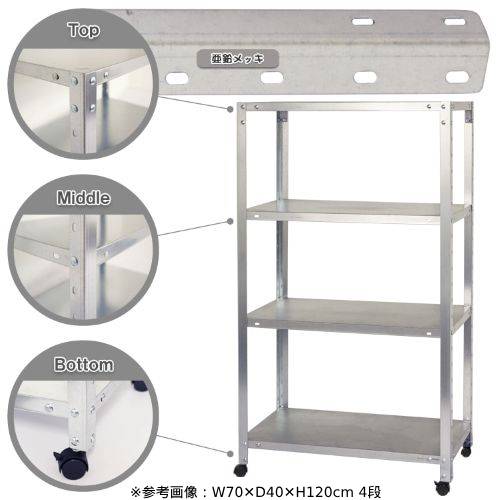 スチールラック 幅90×奥行40×高さ153.5cm 4段 80kg/全 キャスター付き