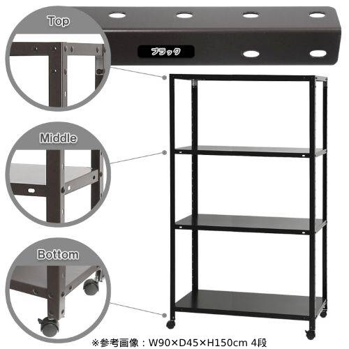 スチールラック 幅90×奥行40×高さ153.5cm 4段 80kg/全 キャスター付き