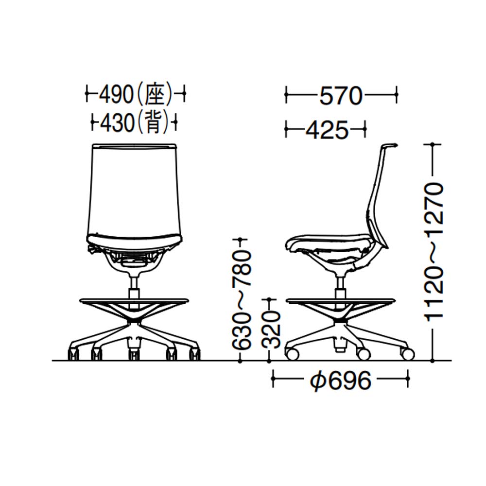 モード オカムラ ハイチェア ミドルバック 肘なし CA15HW-M（商品番号