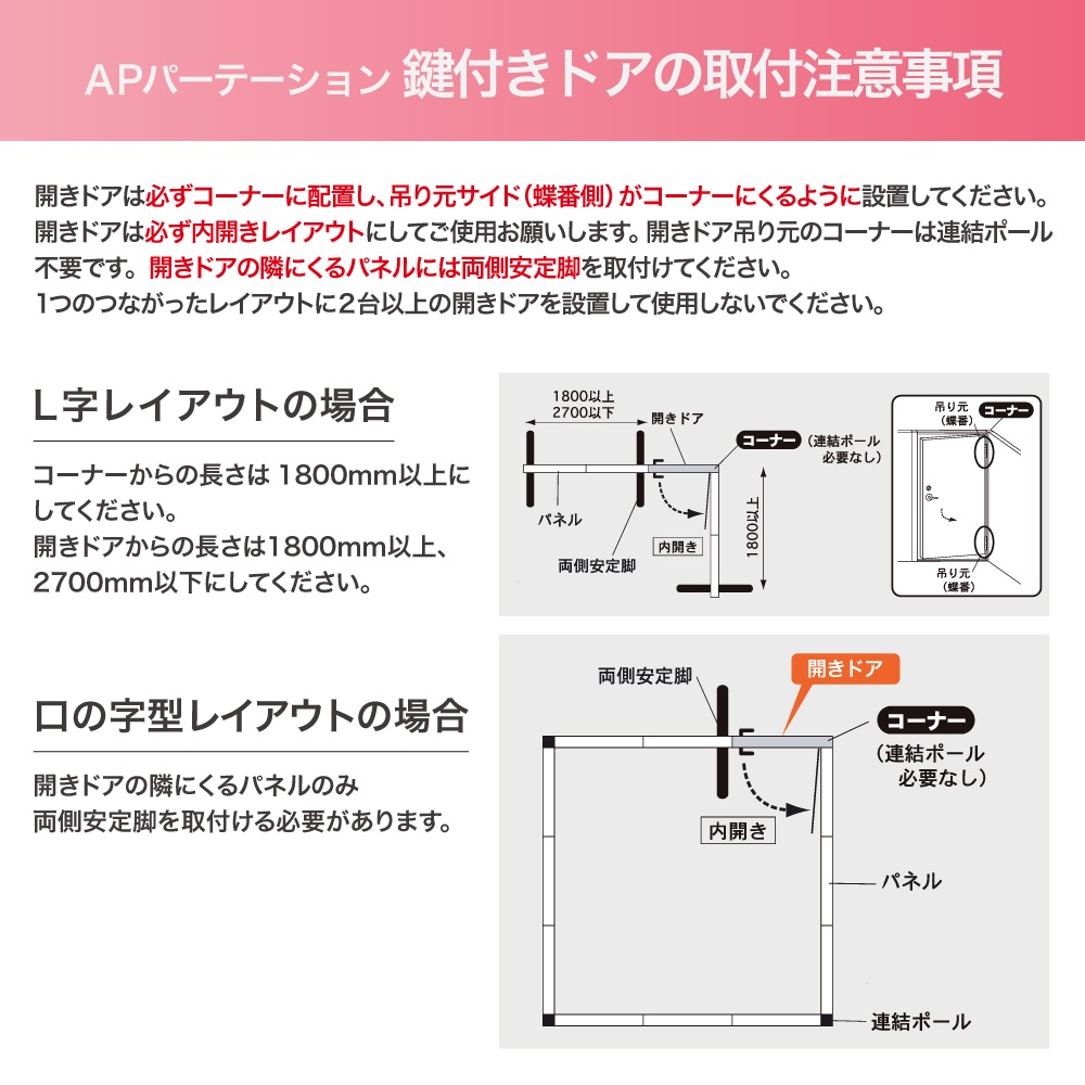 鍵付き開きドア 左開き用 APパーテーション オプション パーテーション