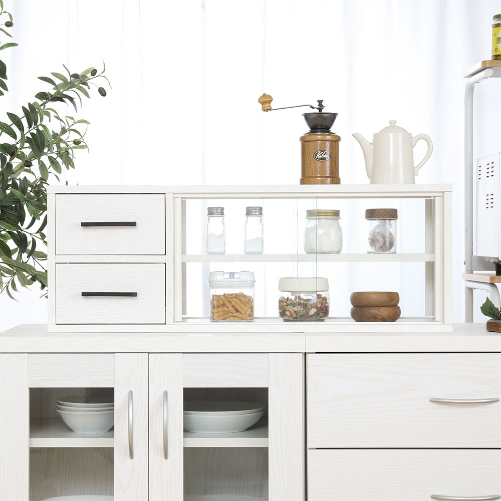 木目調食器棚 収納力抜群 ぼん家具 【完成品】 食器棚 木製ラック 扉付き キッチン収納 小物