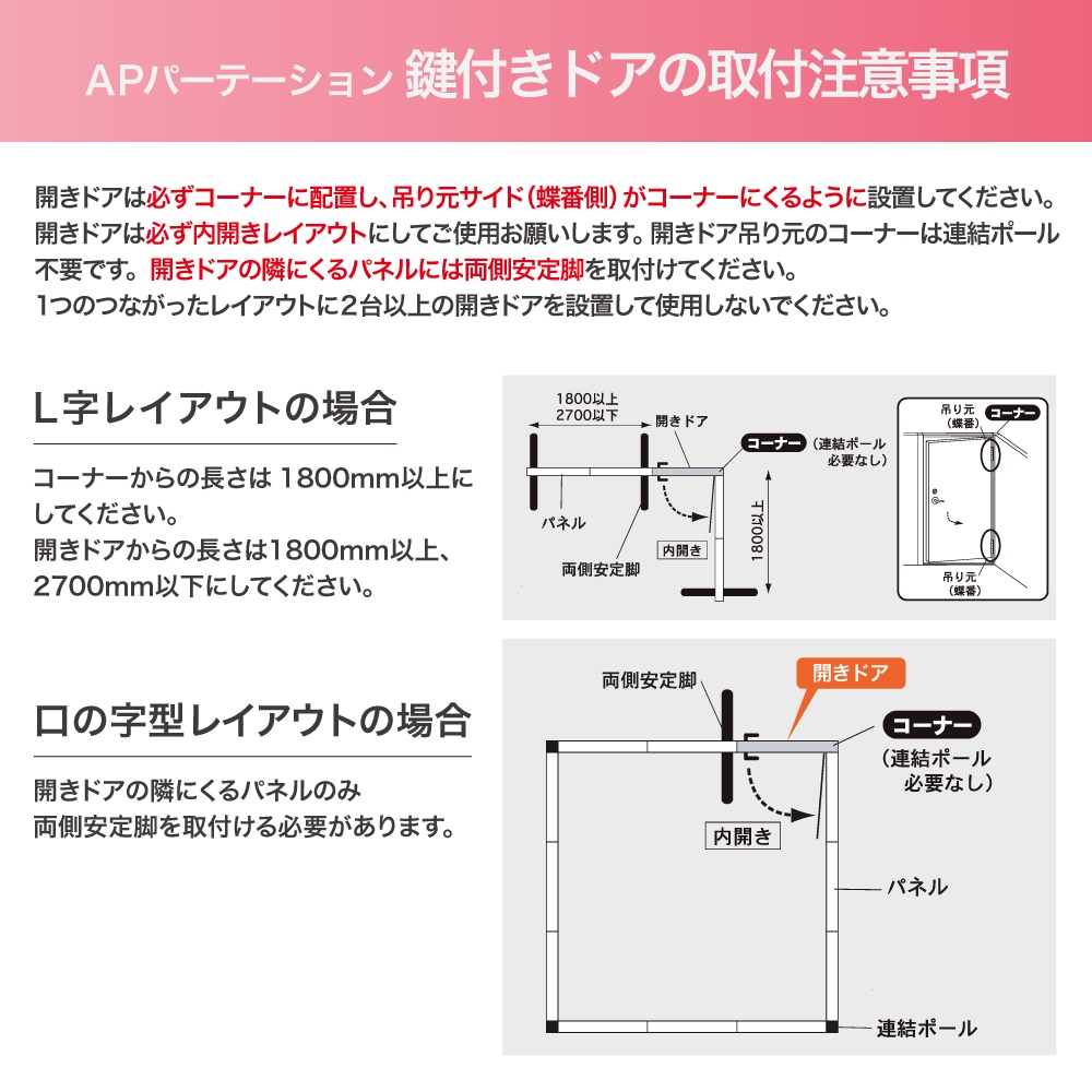 鍵付き開きドア 右開き用 APパーテーション オプション パーテーション