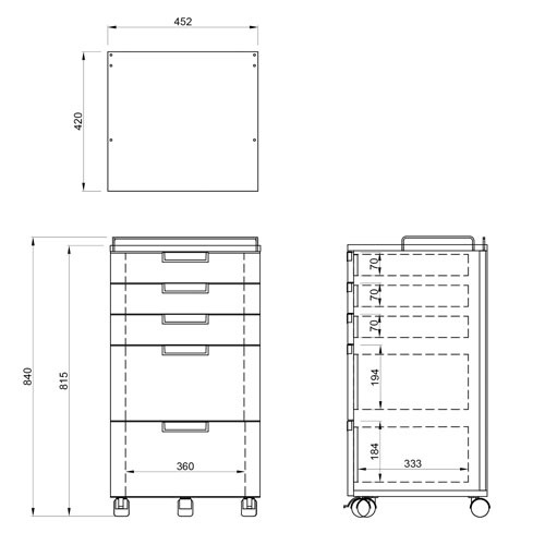 ワゴン 5段 歯医者 病院 幅452×奥行420×高さ840mm RFCA-DT5WH（商品 