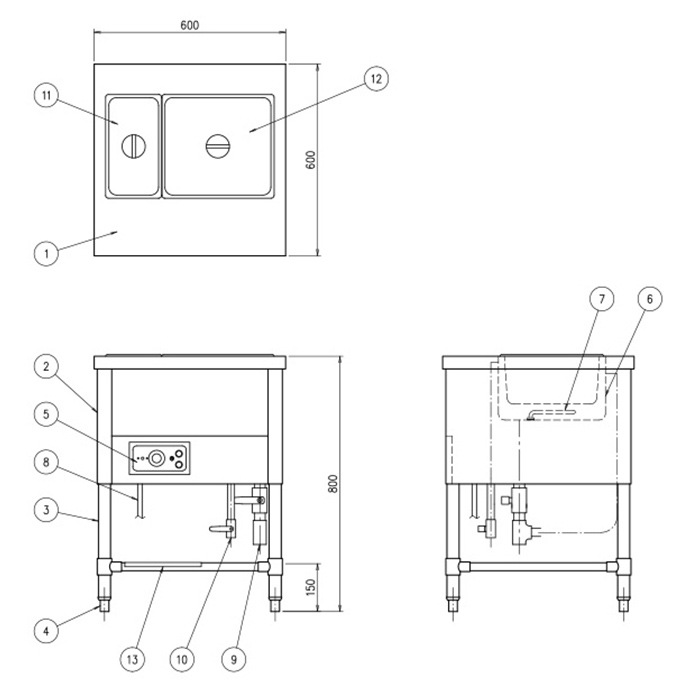 ウォーマーテーブル 幅600×奥行600×高さ800mm 保温庫 保温機器
