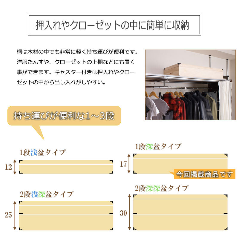 桐衣装箱 1段 隅金具付 衣装ケース 桐ケース 押入れ収納 桐収納ケース