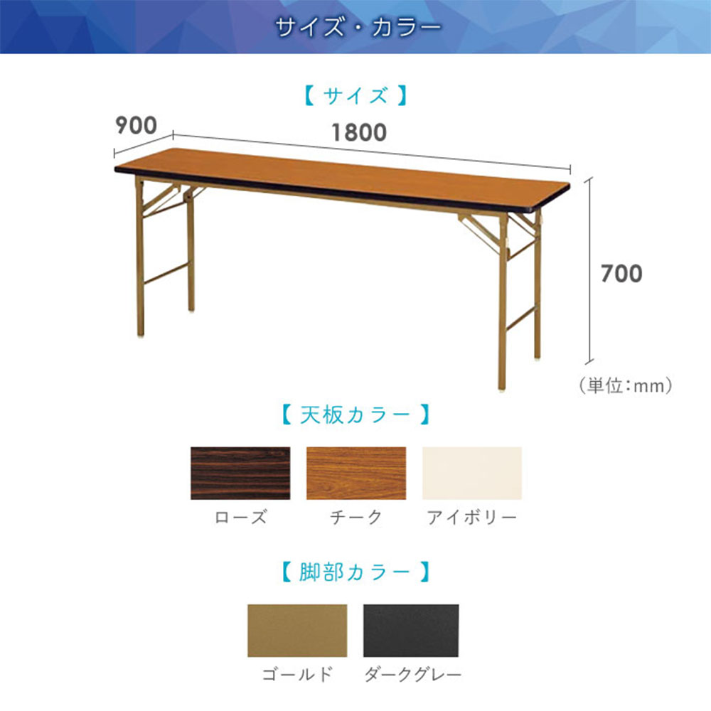 折りたたみテーブル 幅1800mm 奥行900mm 2台セット ソフトエッジ巻 KT