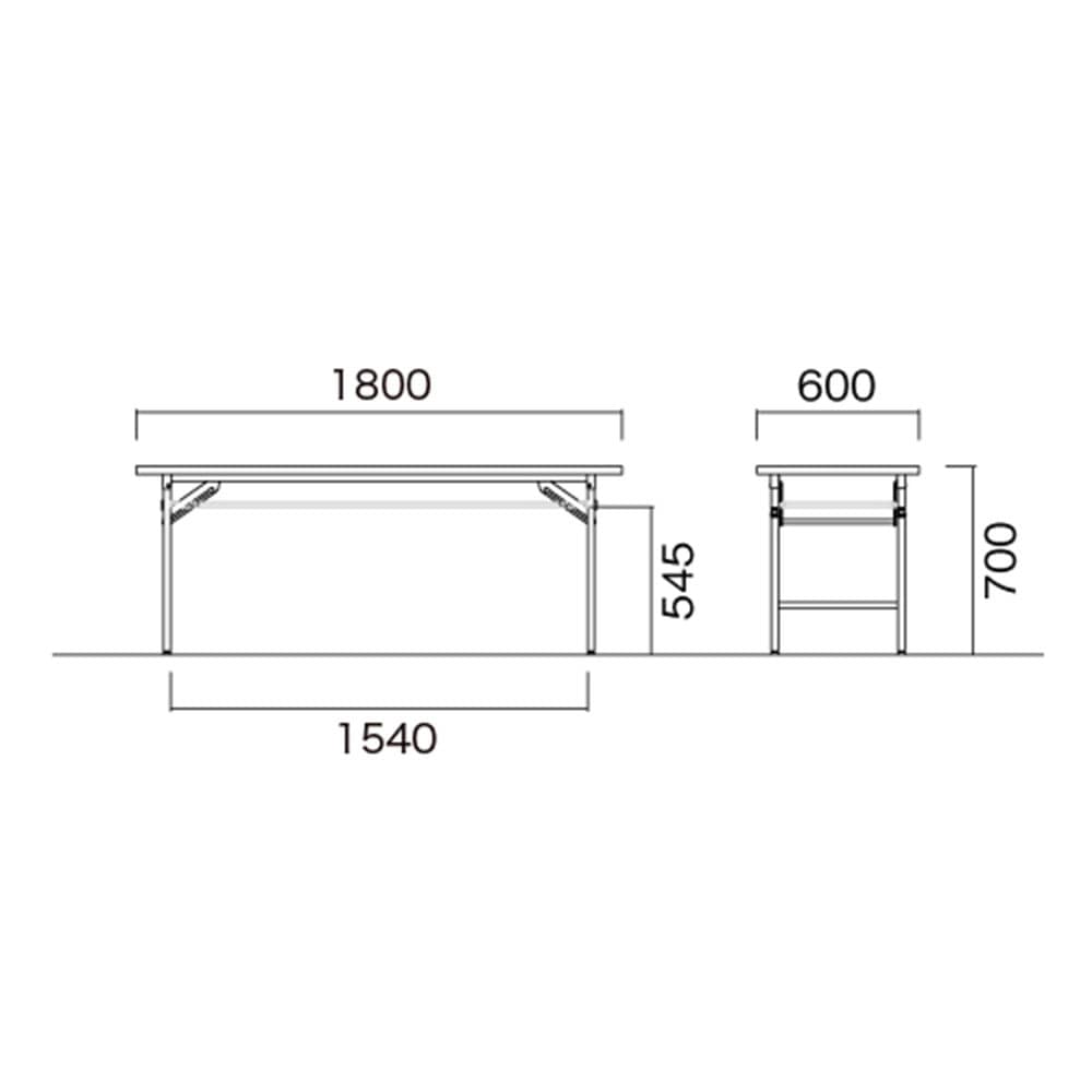 折りたたみテーブル 幅1800mm 奥行600mm 2台セット 共巻 KT-1860TN-S1