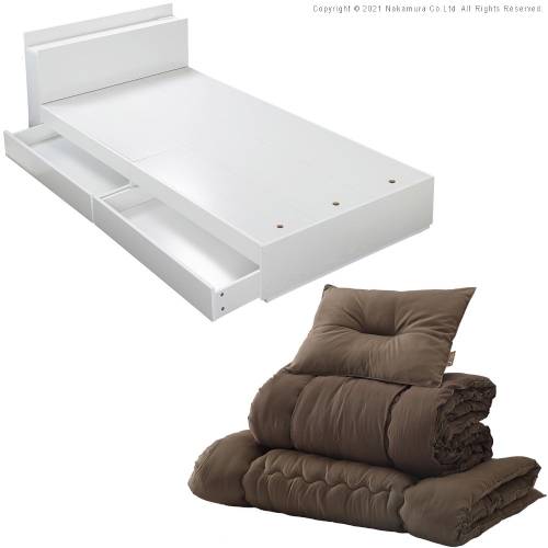 収納付きベッド シングル 4点セット 幅105.5×奥行218.5×高さ69.5cm 