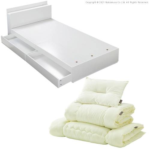 収納付きベッド シングル 4点セット 幅105.5×奥行218.5×高さ69.5cm 