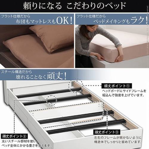 収納付きベッド シングル 4点セット 幅105.5×奥行218.5×高さ69.5cm 