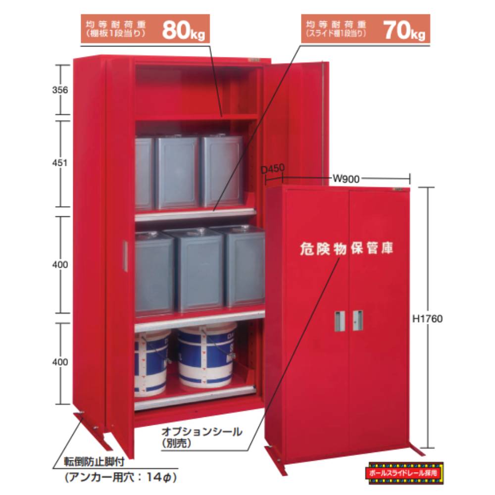 一斗缶保管庫 サカエ 幅900×奥行450×高さ1760mm 固定式 一斗缶ペール缶