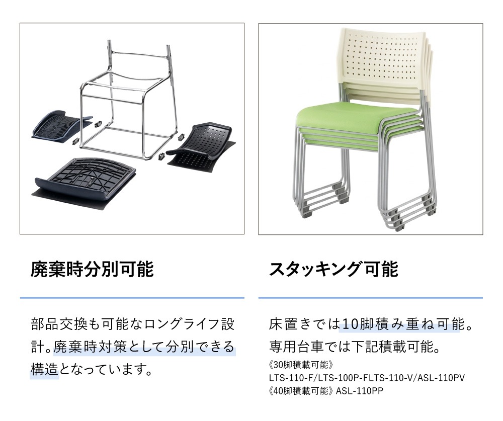 スタッキングチェア ミーティングチェア 荷物受棚付き 布張り 肘なし