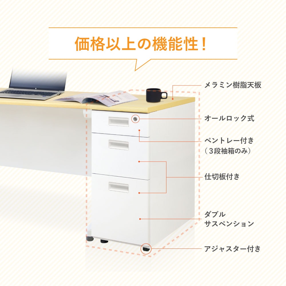 脇机 3段 本体ホワイト 無地 スリム LD-WD3S（商品番号：ld-wd3s）の