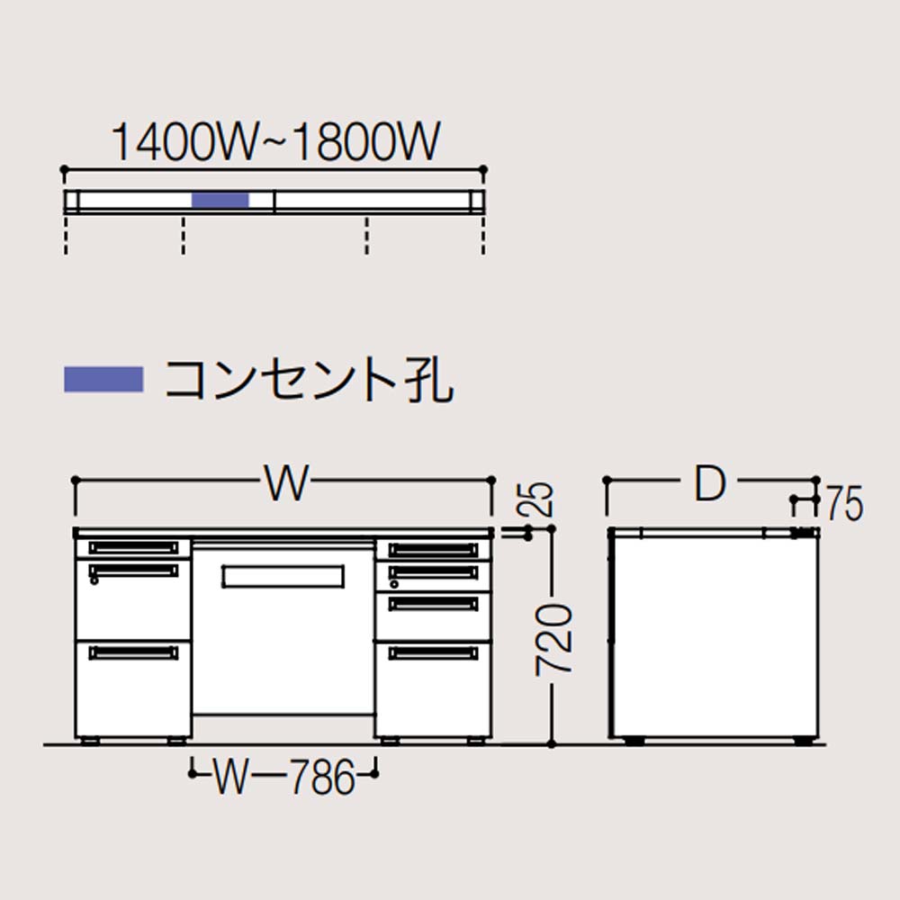オカムラ アドバンス 両袖机 左3段右4段 幅1500×奥行600mm 3V0PNG