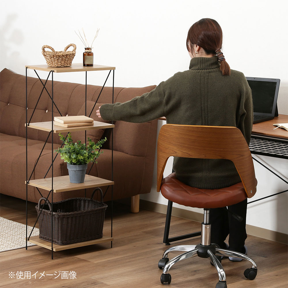 ブラウン　4段　ワイヤートレイ シェルフ ハンドメイド 家具 EZBOワイヤーラック4段 幅420×奥行310×高さ1039mm ミディアムブラウン