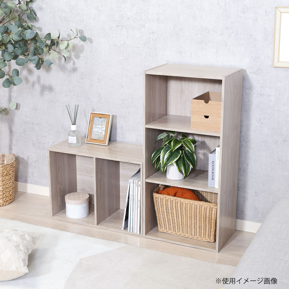 特大３段ラック (チーク色) カラーボックス可動棚3段 2個セット 幅418×奥行290×高さ890mm アッシュ
