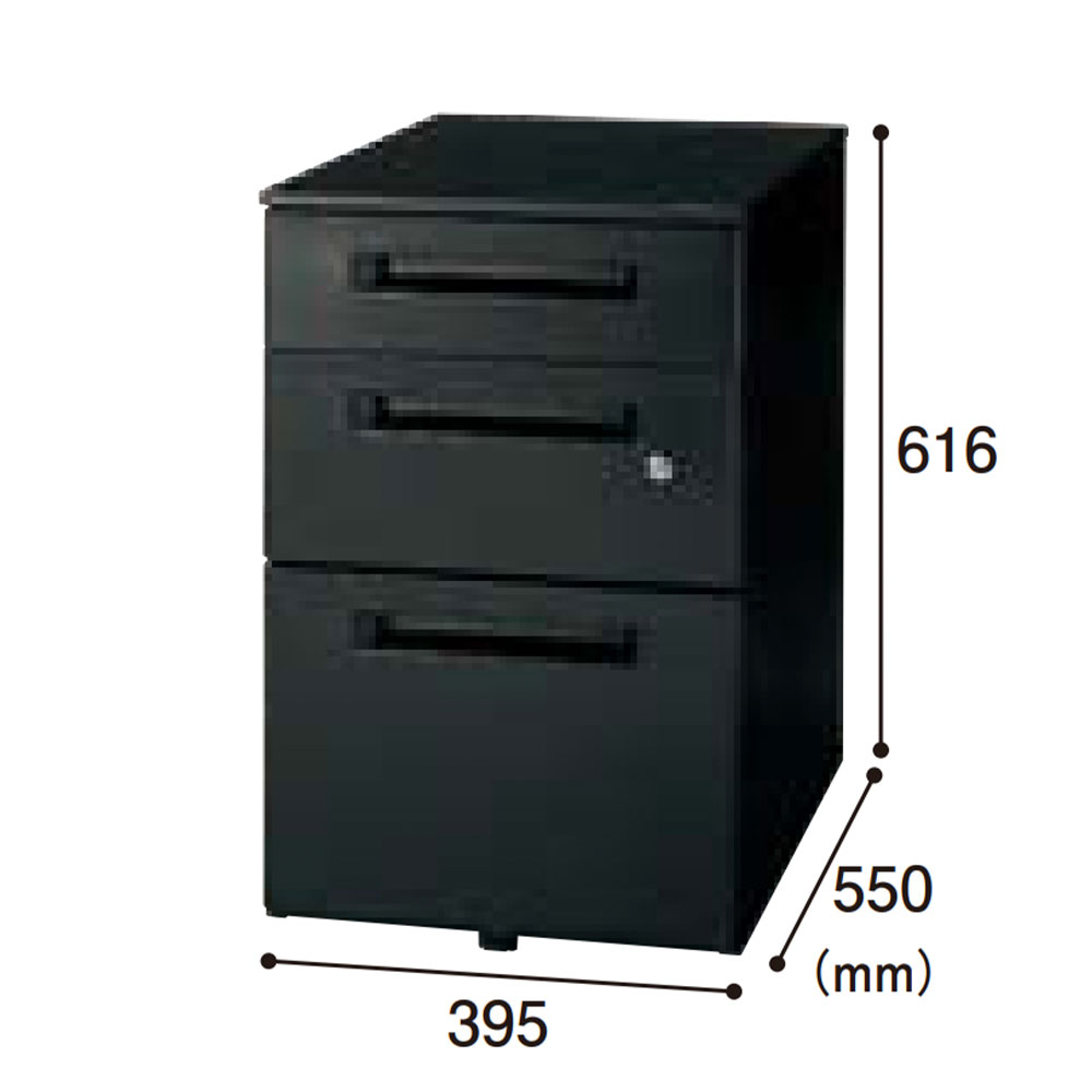 ELANSA オフィスデスク 3段ワゴン ライオン事務器 幅395×奥行550×高さ