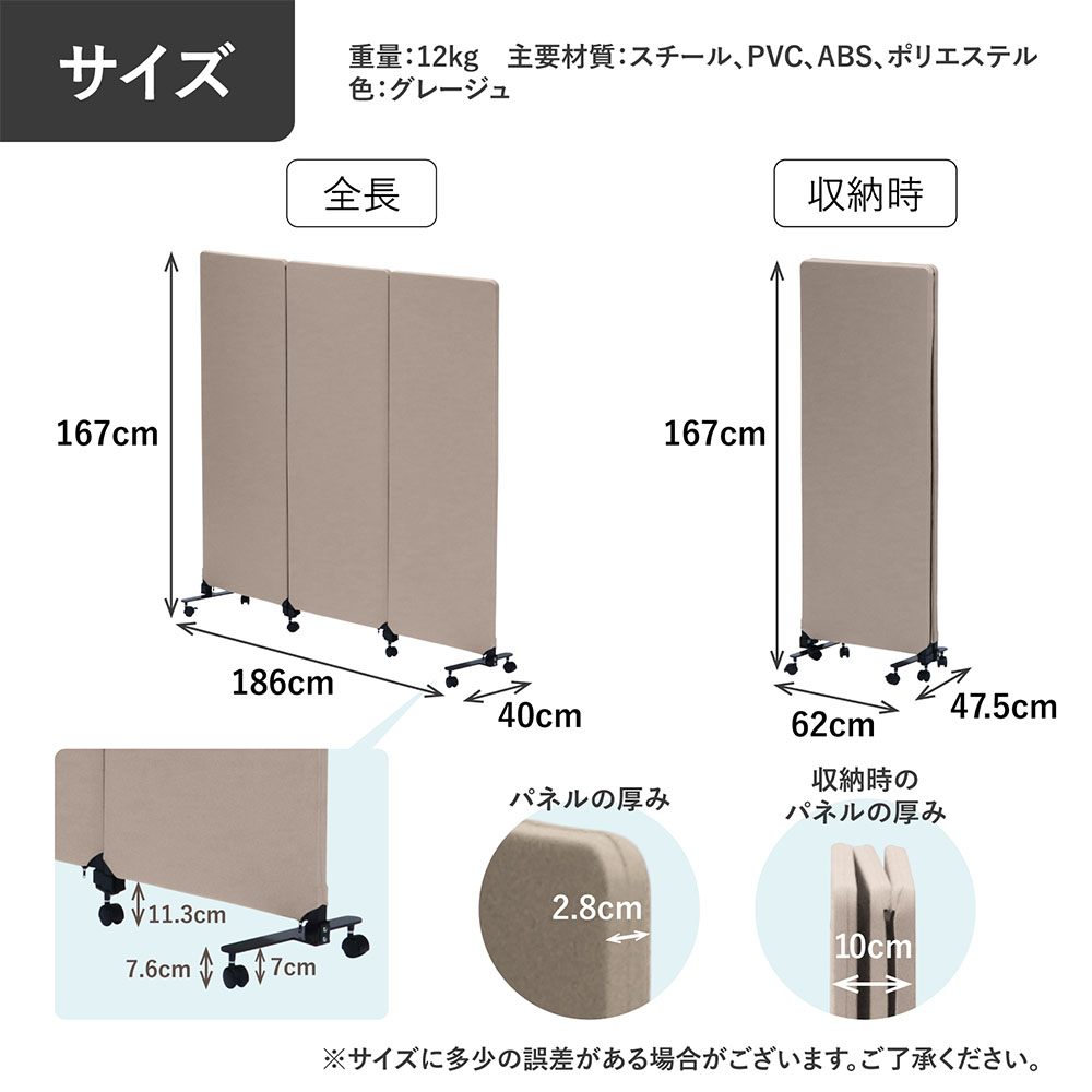 パーテーション 3連 幅186×高さ167cm 吸音 ローパーテーション YS-Q3GE