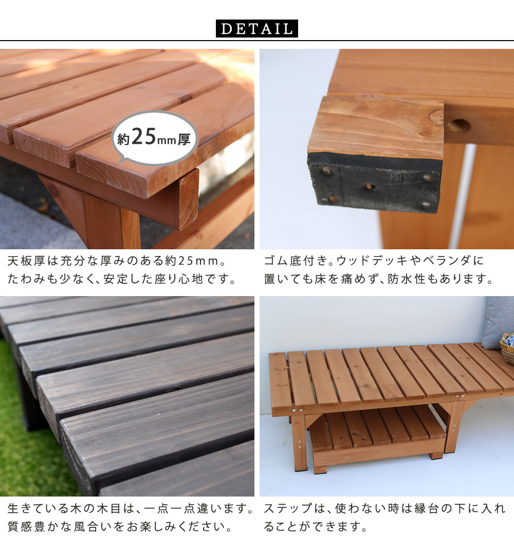 縁台 ステップセット 木製 ベンチ デッキ縁台 DE-17455STP（商品番号