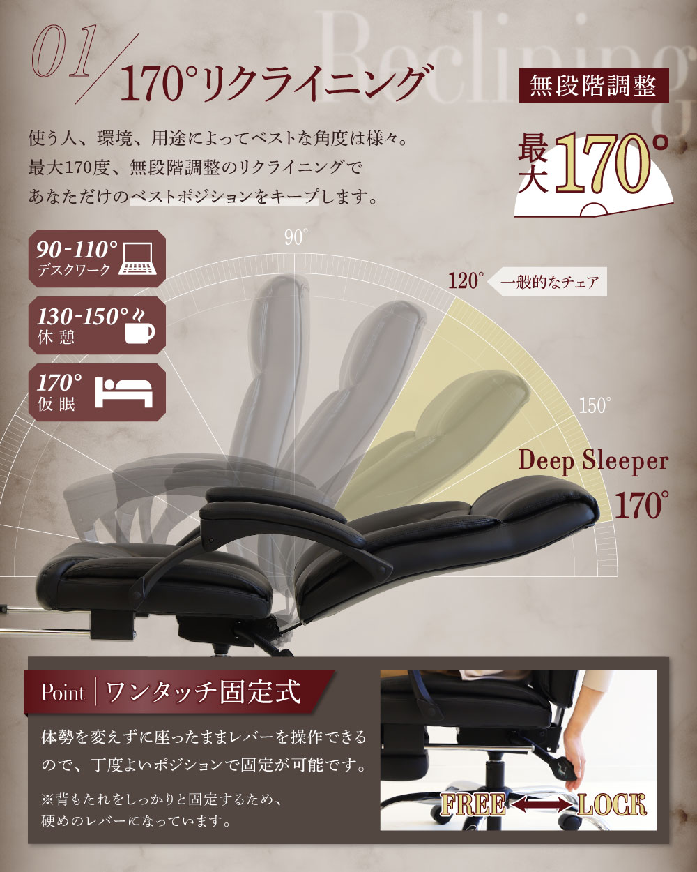 倉庫受取限定】 オフィスチェア 170° リクライニング 社長椅子 DPS-1