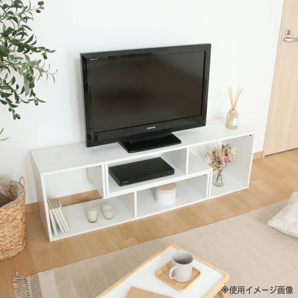 L字型伸縮TVボード 幅1050～2010×奥行296×高さ430mm テレビ台 オープン