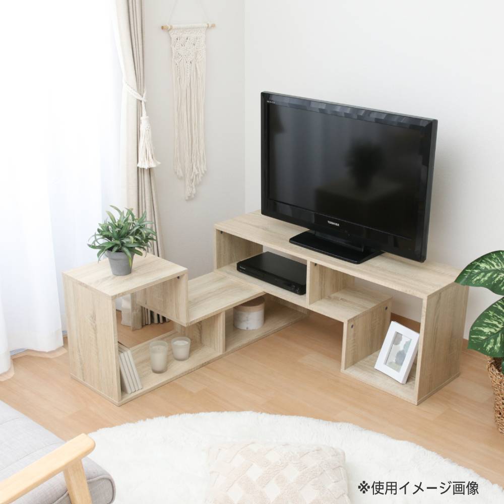 【新品未開封】L字型ブラウンテレビボード 引き出し付き L字型伸縮TVボード 幅1050～2010×奥行296×高さ430mm テレビ台 オープン
