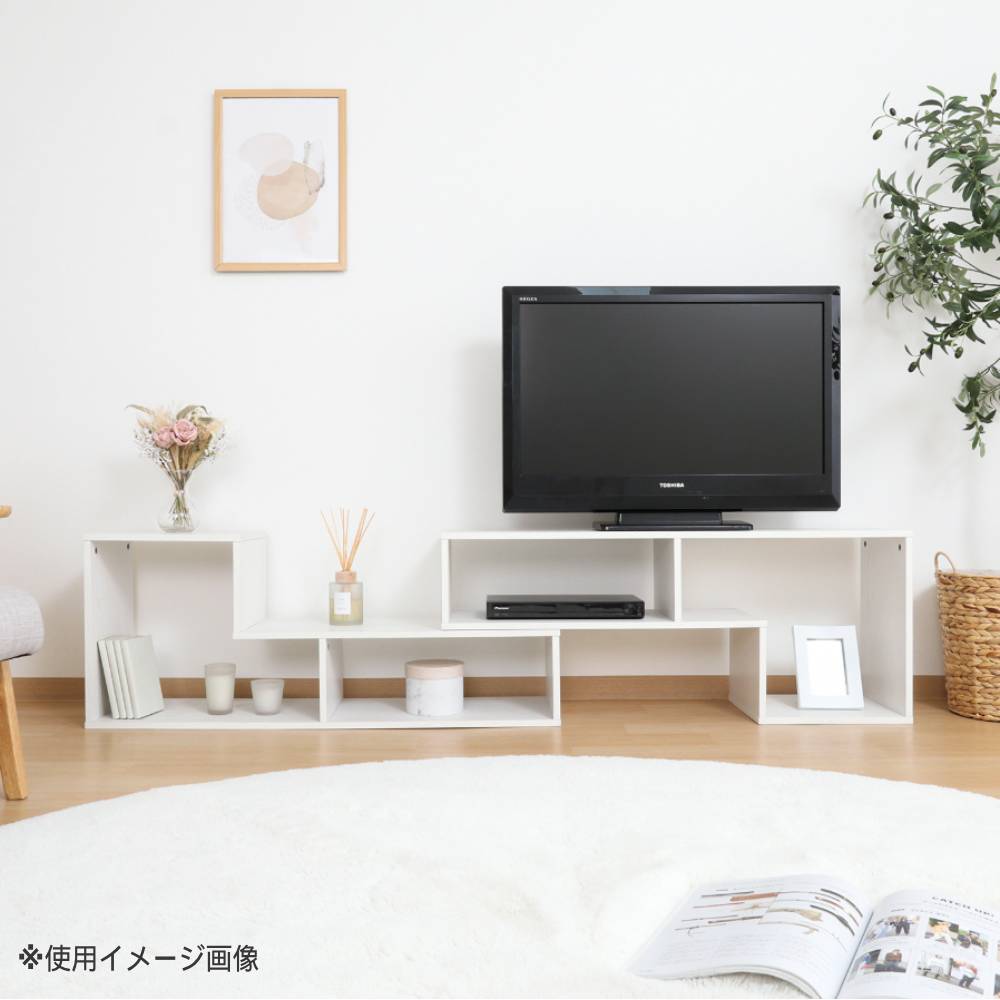 L字型伸縮TVボード 幅1050～2010×奥行296×高さ430mm テレビ台 オープン