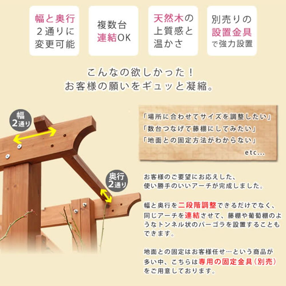 アーチ 木製 調整 連結可 金具セット FLPG-R1900HB-SET（商品番号：su