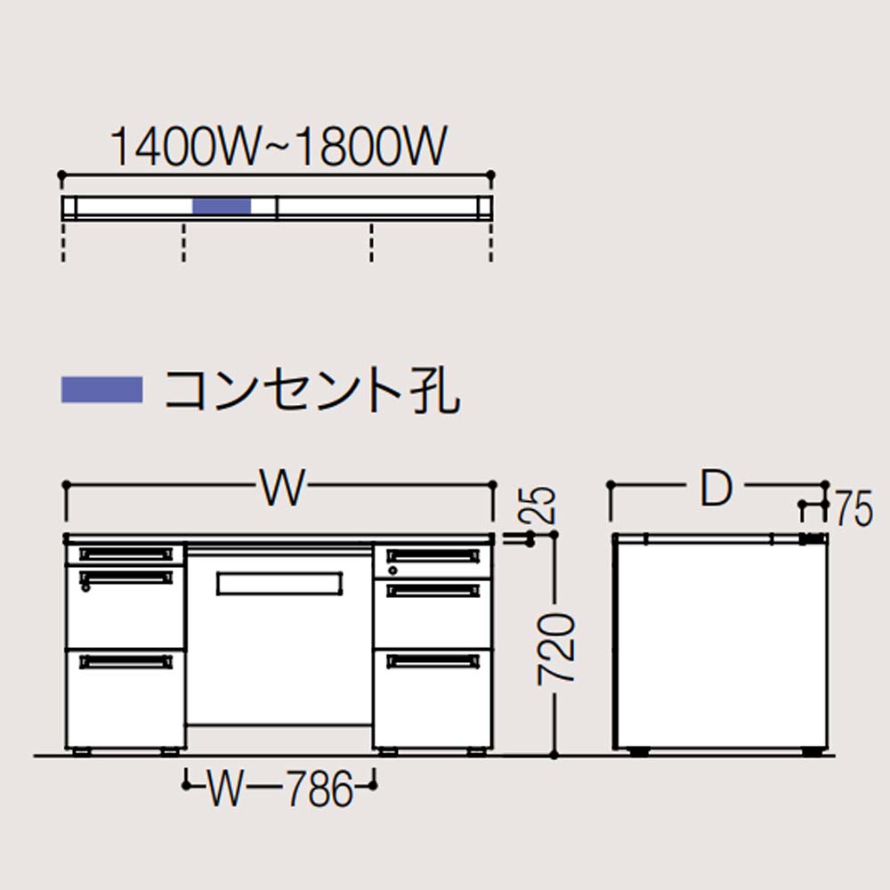 オカムラ アドバンス 両袖机 3段A4B4兼用 幅1500×奥行800mm 3V0NMG