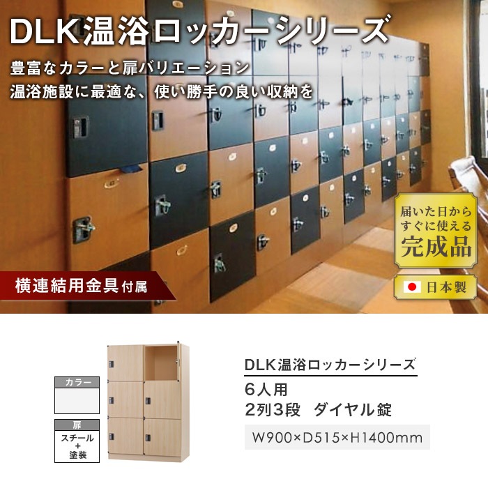 ロッカー 6人用 2列3段 ロータイプ ダイヤル錠 DLK-BSD23LC-W（商品