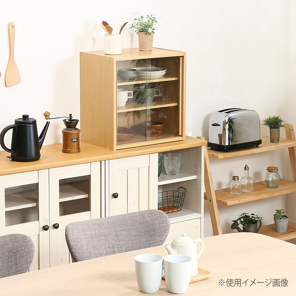 ミニ食器棚 幅430×奥行290×高さ440mm 耐荷重20kg ガラス戸 木製棚