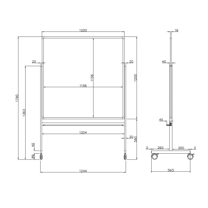 ホワイトボード 脚付き 1200×1200mm 片面 無地 スチール 縦型