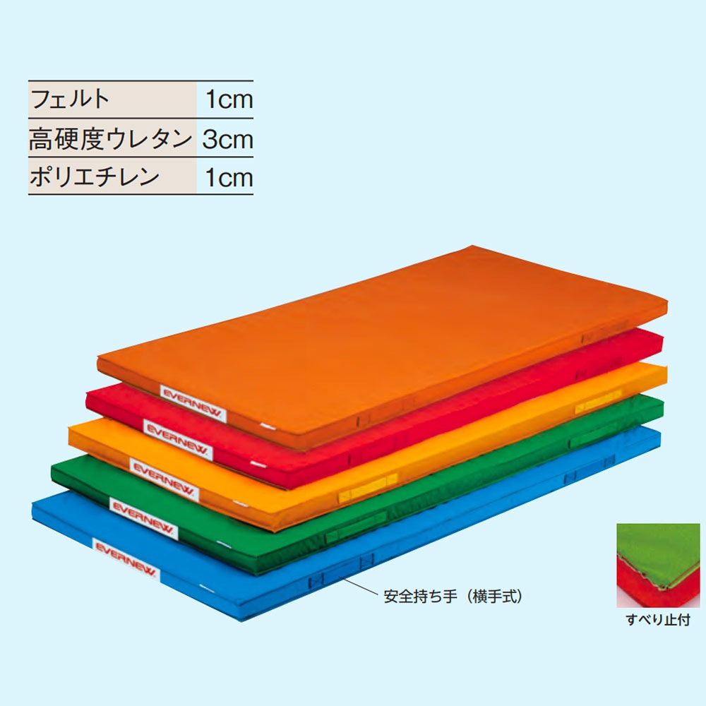カラー体操マット エバニュー 幅120×長さ240×厚さ5cm 再生ポリエステル