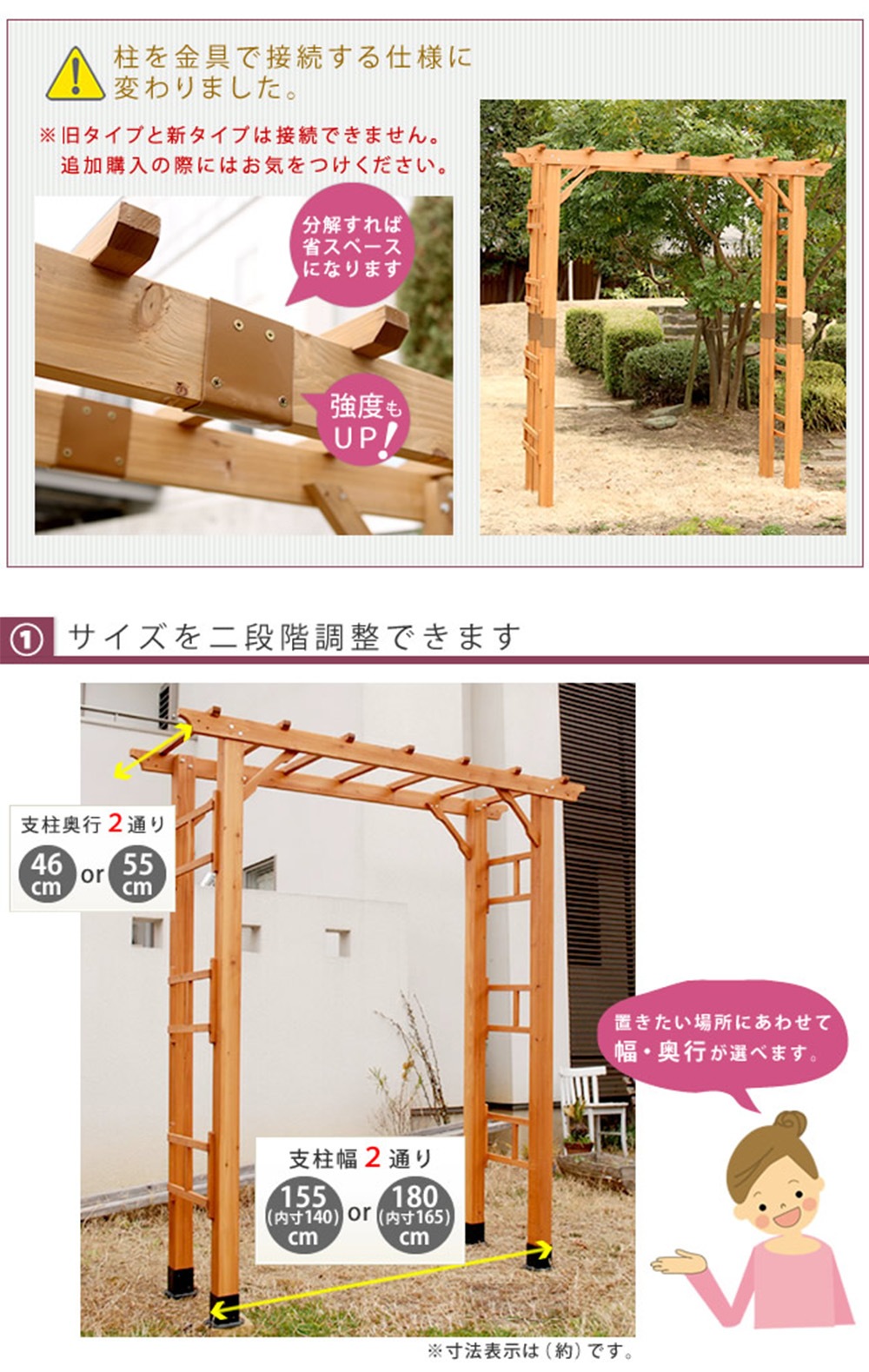 アーチ 木製 調整 連結可 金具セット FLPG-R1900UB-SET（商品番号：su