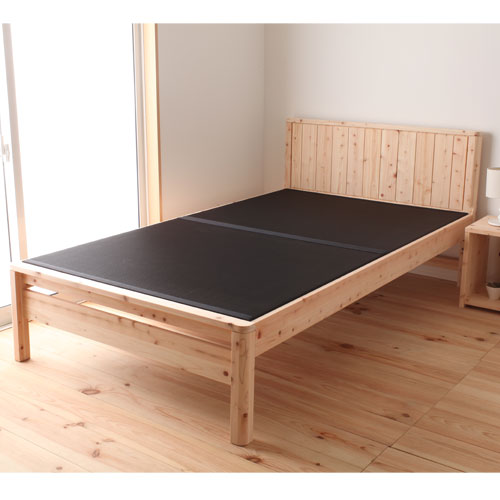 畳ベッド シングル 日本製 ヒノキ たたみベッド モダン和風ベッド 黒タタミベッド い草ベッド 高さ調節 炭入り 無塗装 天然素材 和室 D