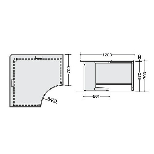 L字デスク 事務机 幅1200×奥行1200×高さ700mm NED127CT（商品番号：gn