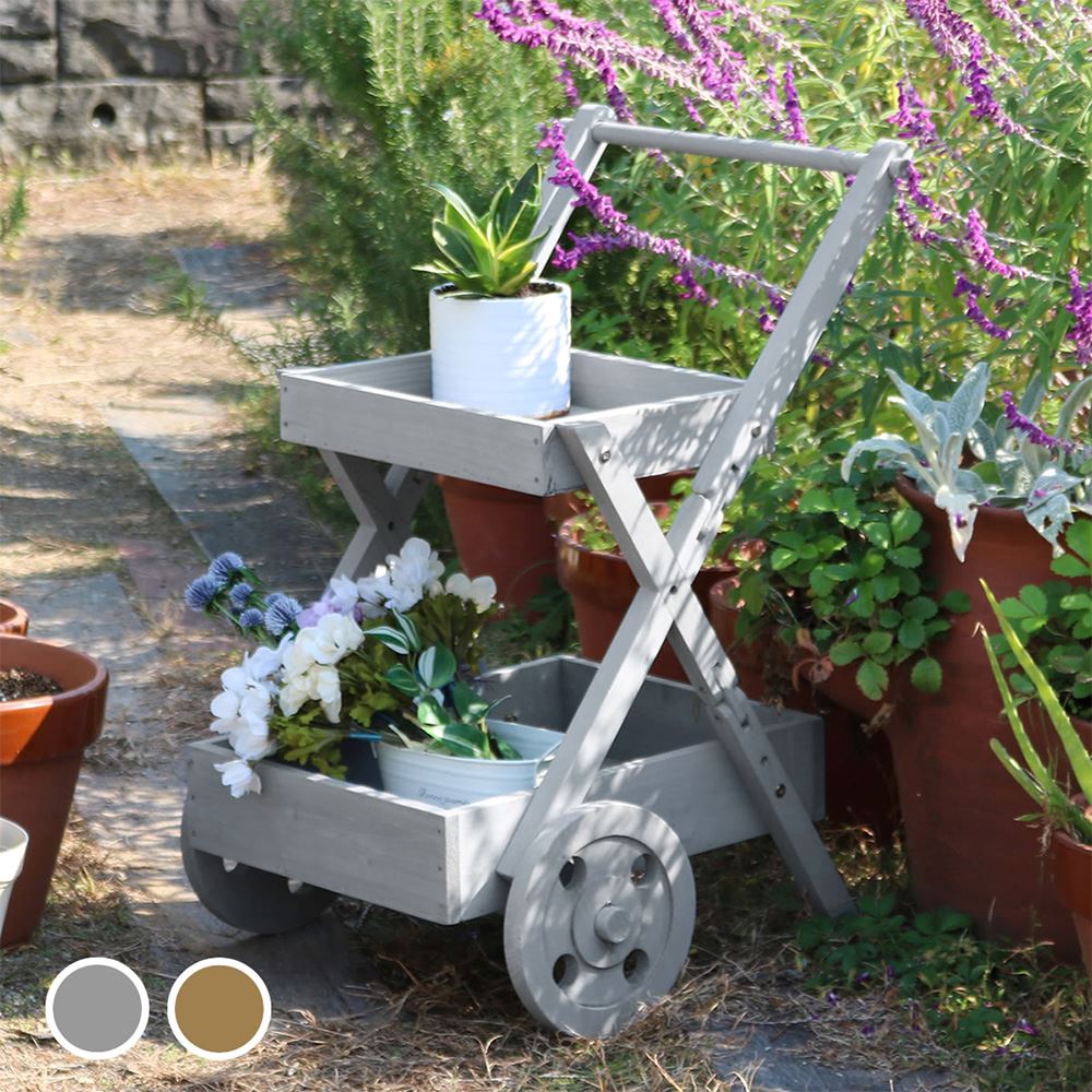 プランタースタンド 木製 ワゴン型 収納棚 2段 FW72（商品番号：su