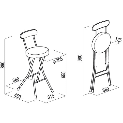 折りたたみ椅子 ハイタイプ 4脚セット 幅360×奥行460×高さ890mm