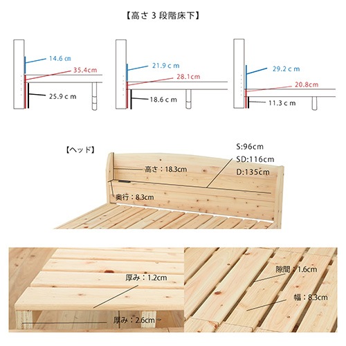 すのこベッド ダブル 宮付き マットレス付き ダブルベッド TCB534-D-RP